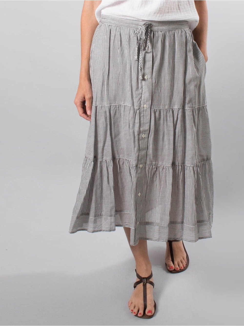 Xirena McKenna tiered cotton midi skirt M - Picture 2 of 6